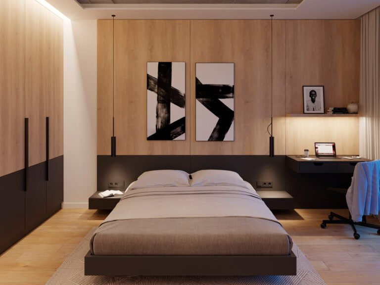 Interior design styles in SPACE DESIGN projects: loft-style bedroom with wood — Mustard Space apartments, view 4