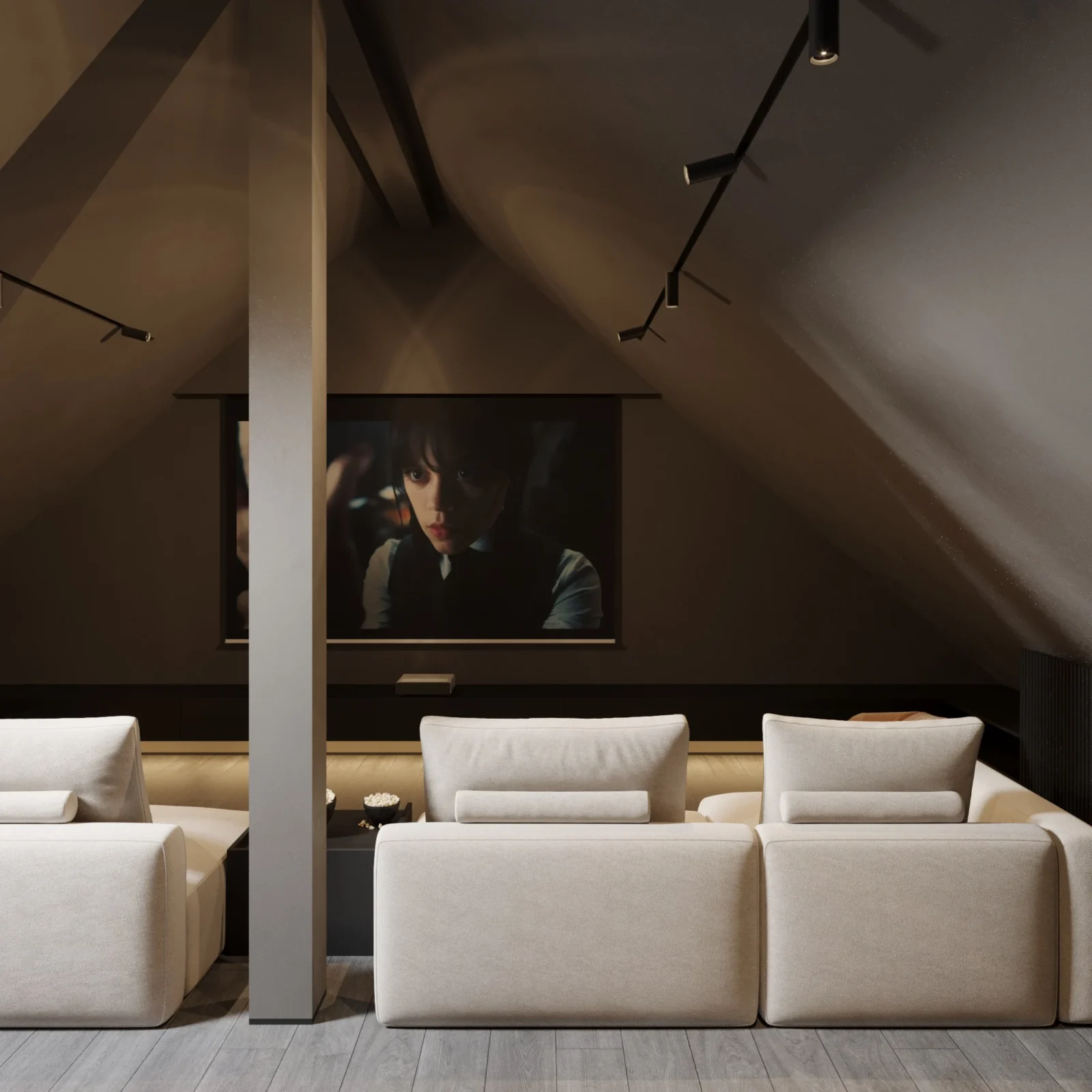 Attic home cinema with LED lighting — private house, Brovary