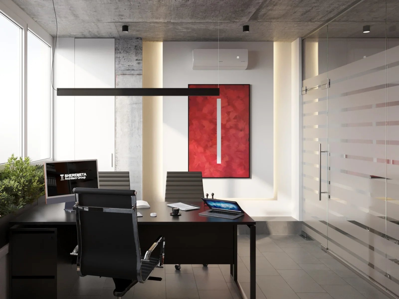 Куточок для відпочинку з рослинами біля вікон — офіс Sheremeta Architect Group, Львів