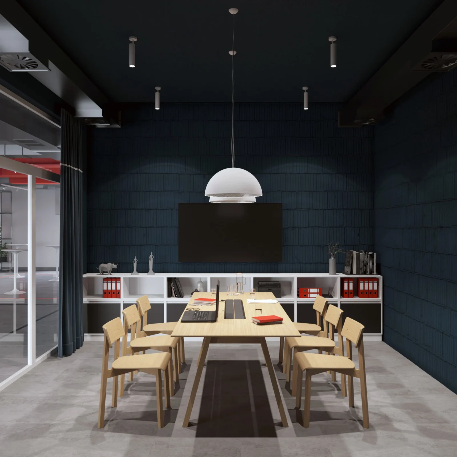 Modern meeting room with wooden table