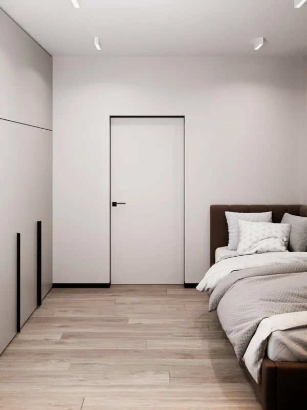 Flush-mounted door and built-in wardrobe in the kids room