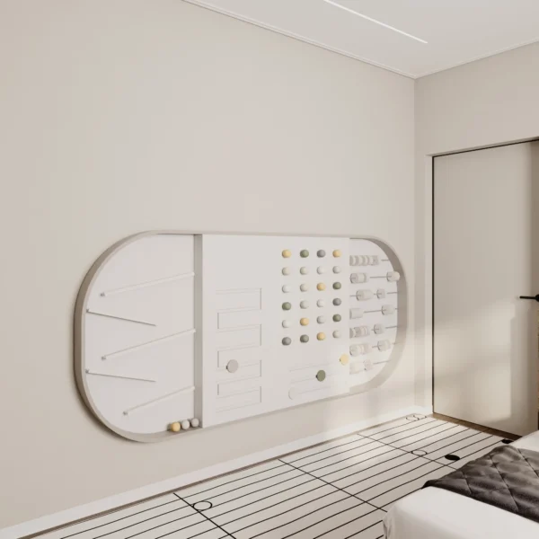 Oval wall-mounted activity board in the kids room